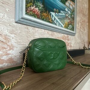 Tory Burch Green Quilted Crossbody Bag